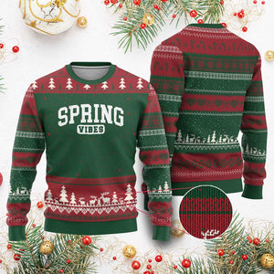 Spring Vibes Ugly Christmas Sweater Spring Break Easter Day Bold Text TS11 Red Green Print Your Wear