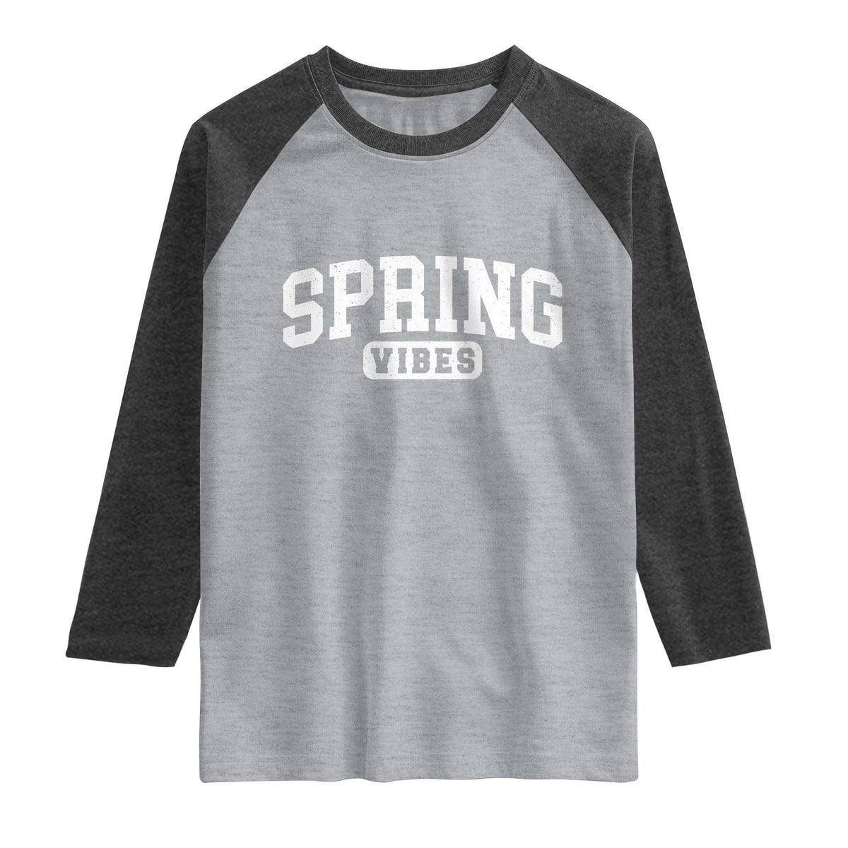 Spring Vibes Raglan Shirt Spring Break Easter Day Bold Text TS11 Heather Gray Heather Charcoal Print Your Wear