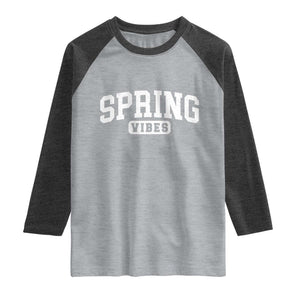 Spring Vibes Raglan Shirt Spring Break Easter Day Bold Text TS11 Heather Gray Heather Charcoal Print Your Wear