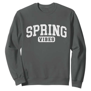 Spring Vibes Sweatshirt Spring Break Easter Day Bold Text TS11 Dark Heather Print Your Wear