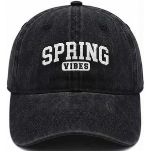 Spring Vibes Washed Cotton Baseball Cap Spring Break Easter Day Bold Text