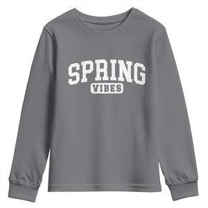 Spring Vibes Youth Sweatshirt Spring Break Easter Day Bold Text TS11 Charcoal Print Your Wear