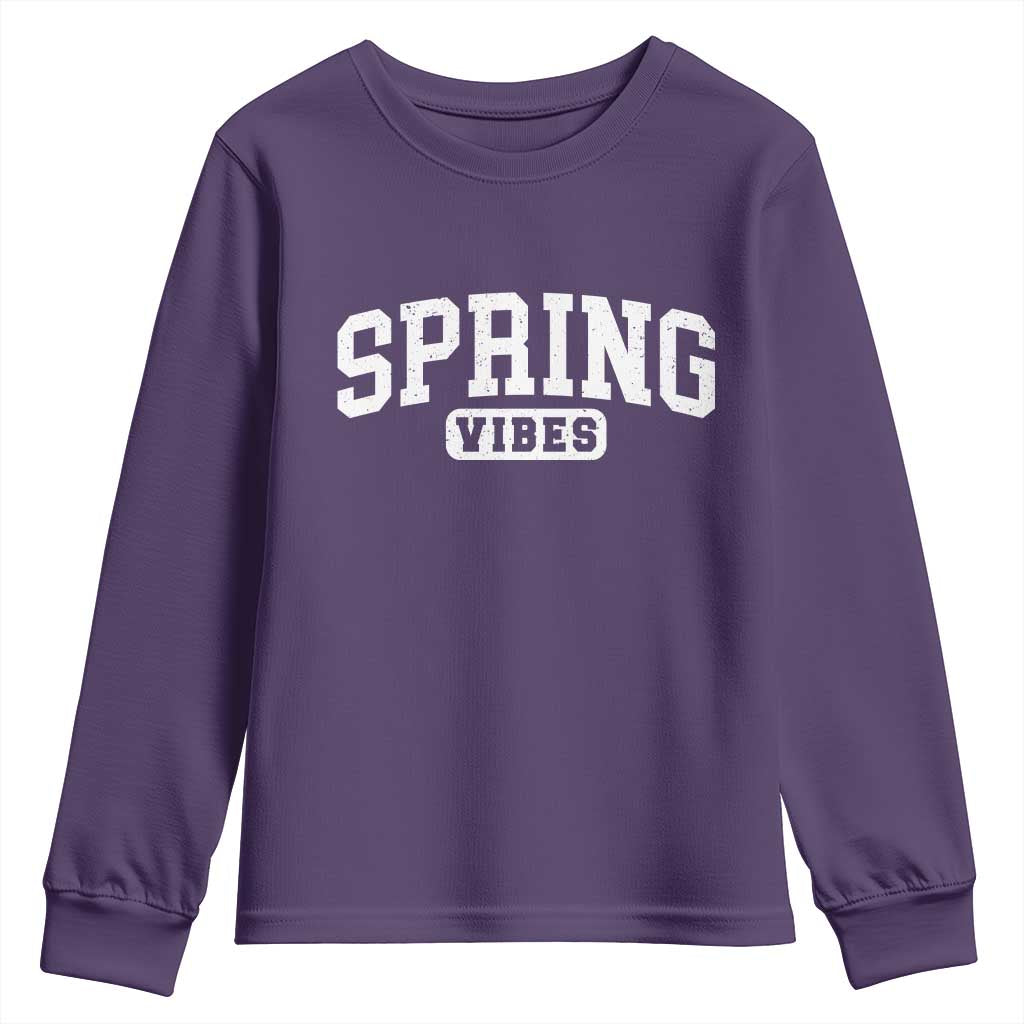 Spring Vibes Youth Sweatshirt Spring Break Easter Day Bold Text TS11 Purple Print Your Wear