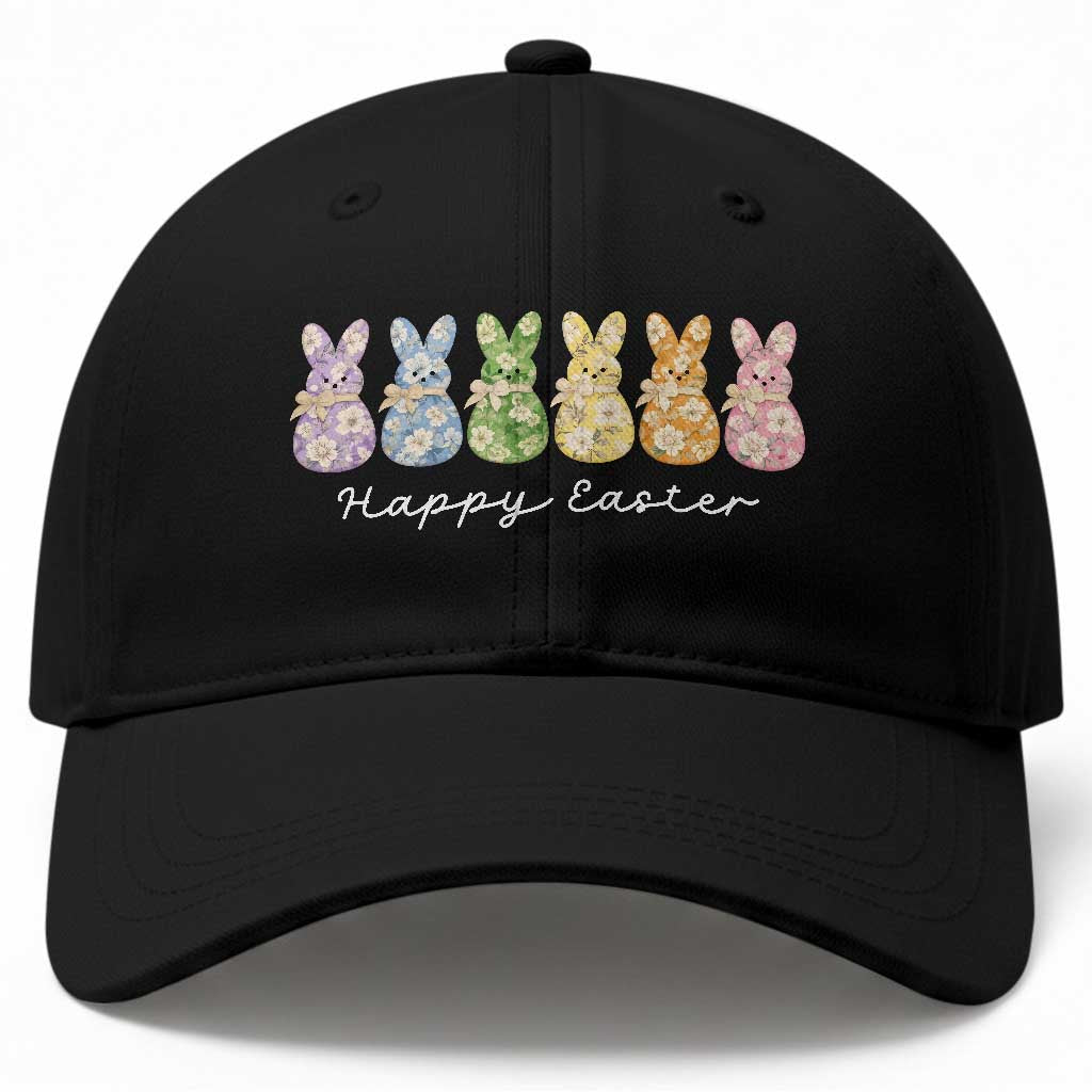 Happy Easter Day Vintage Colorful Floral Sugary Bunnies Baseball Cap