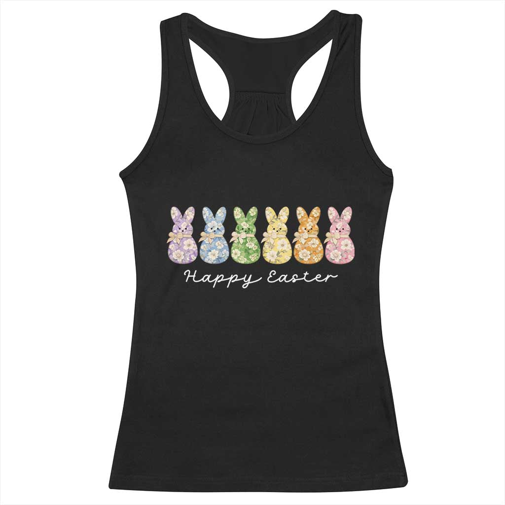 Happy Easter Day Vintage Colorful Floral Sugary Bunnies Racerback Tank Top TS11 Black Print Your Wear
