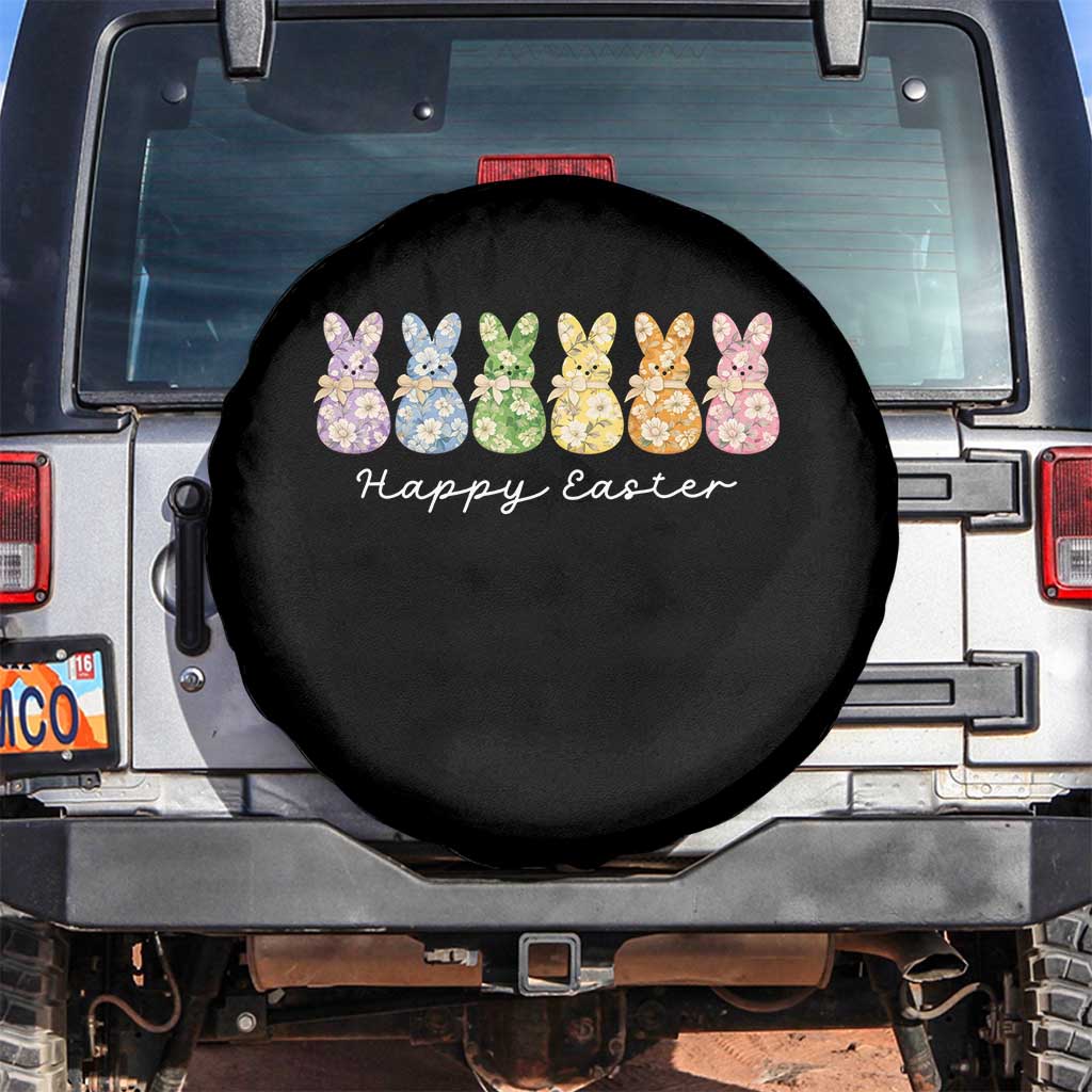 Happy Easter Day Vintage Colorful Floral Sugary Bunnies Spare Tire Cover TS11 No hole Black Print Your Wear