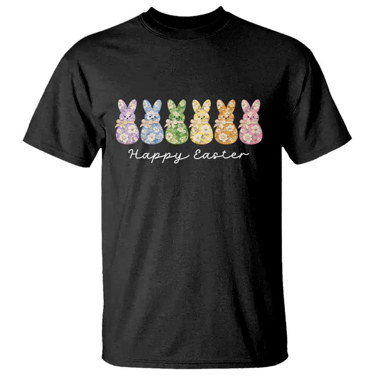 Happy Easter Day Vintage Colorful Floral Sugary Bunnies T Shirt TS11 Black Print Your Wear