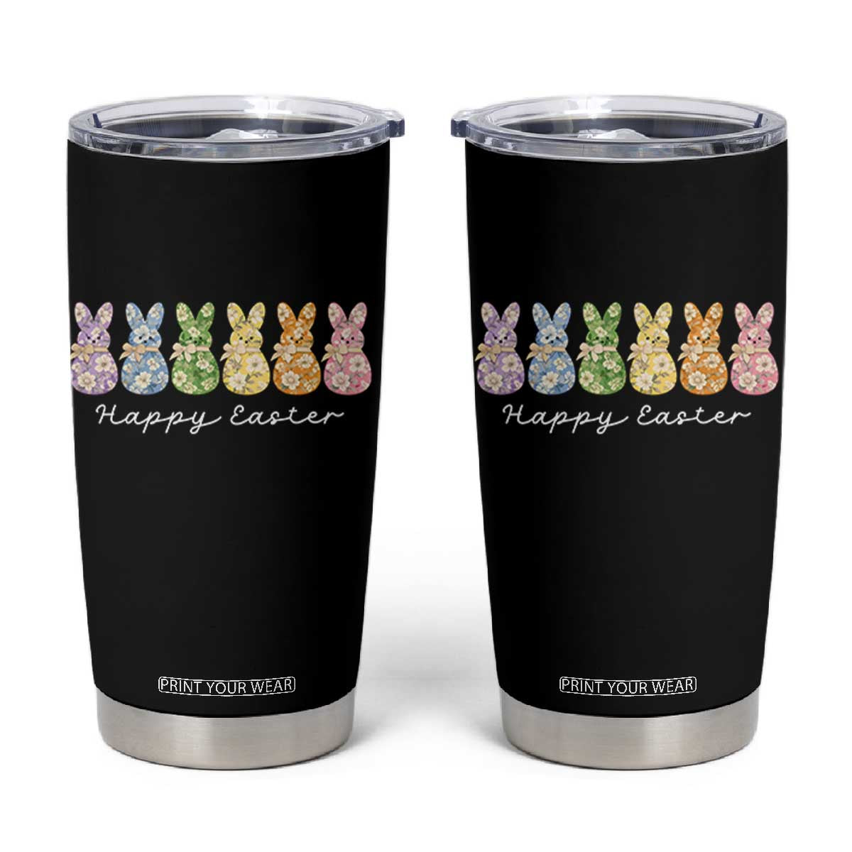 Happy Easter Day Vintage Colorful Floral Sugary Bunnies Tumbler Cup TS11 Black Print Your Wear