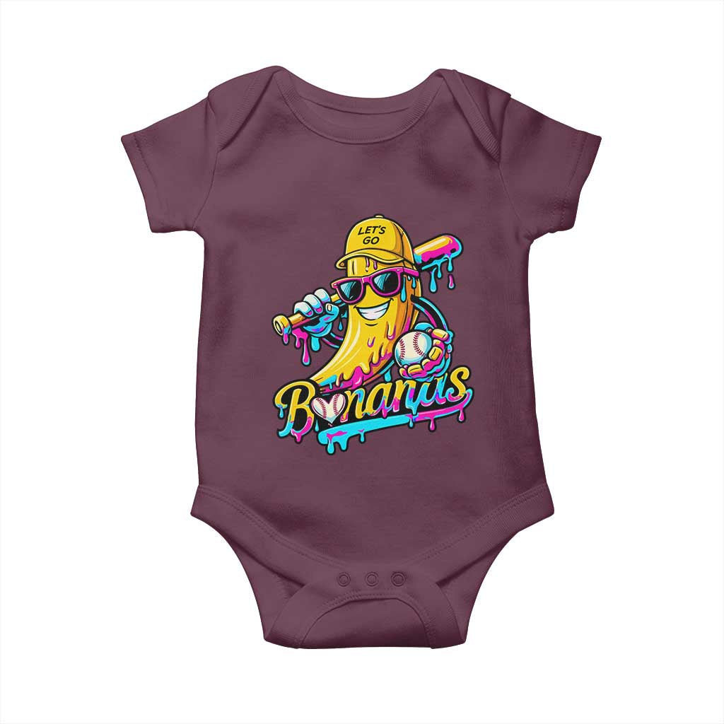 Funny Banana Baseball Drip Baby Onesie Lets Go Bananas Ice Cream Dripping Sport TS11 Maroon Print Your Wear