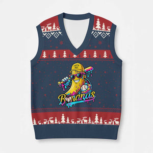 Funny Banana Baseball Drip V-Neck Knit Sweater Vest Lets Go Bananas Ice Cream Dripping Sport TS11 Navy Red Print Your Wear