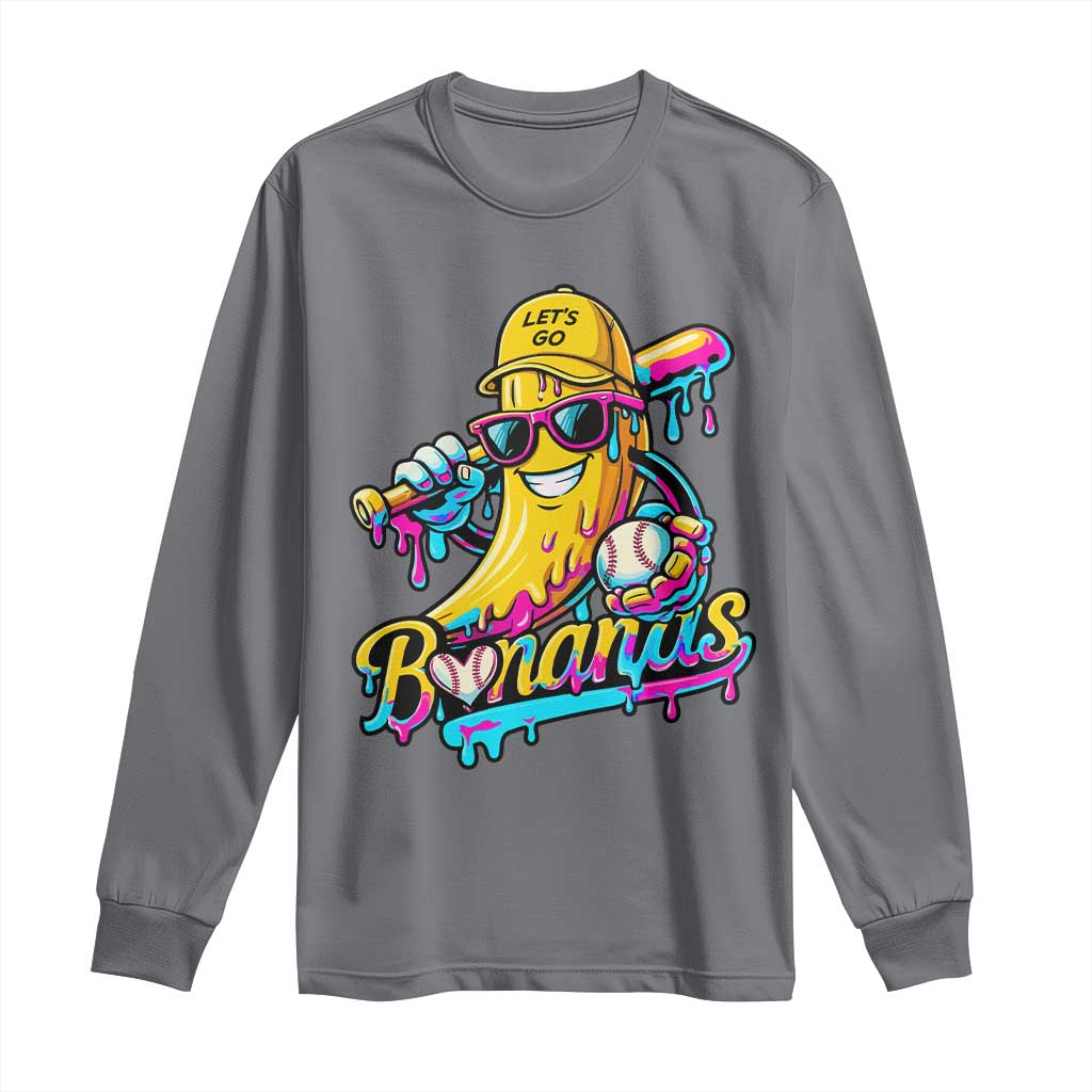 Funny Banana Baseball Drip Long Sleeve Shirt Lets Go Bananas Ice Cream Dripping Sport TS11 Charcoal Print Your Wear