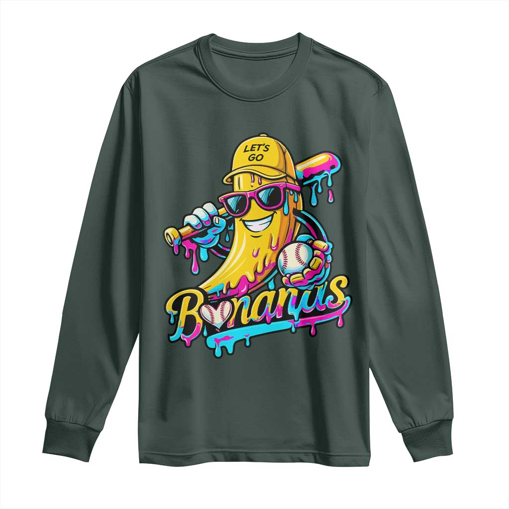 Funny Banana Baseball Drip Long Sleeve Shirt Lets Go Bananas Ice Cream Dripping Sport TS11 Dark Forest Green Print Your Wear