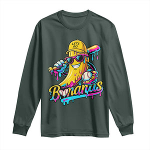 Funny Banana Baseball Drip Long Sleeve Shirt Lets Go Bananas Ice Cream Dripping Sport TS11 Dark Forest Green Print Your Wear