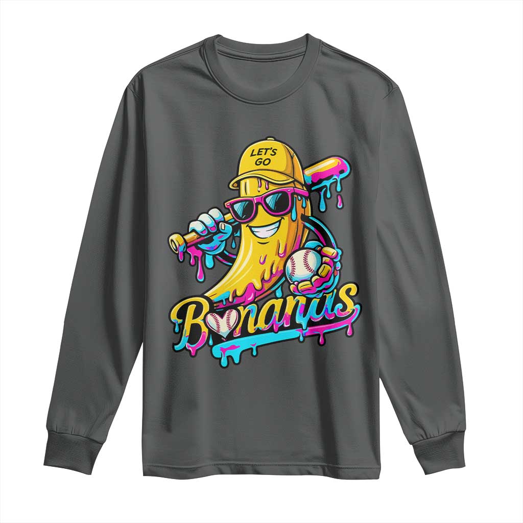 Funny Banana Baseball Drip Long Sleeve Shirt Lets Go Bananas Ice Cream Dripping Sport TS11 Dark Heather Print Your Wear