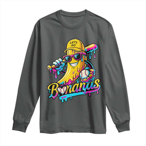 Funny Banana Baseball Drip Long Sleeve Shirt Lets Go Bananas Ice Cream Dripping Sport TS11 Dark Heather Print Your Wear
