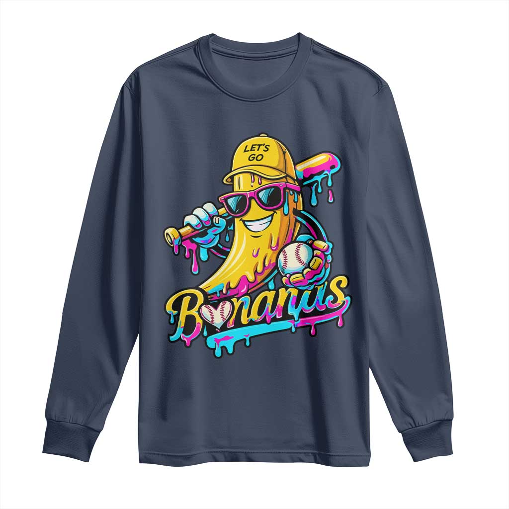 Funny Banana Baseball Drip Long Sleeve Shirt Lets Go Bananas Ice Cream Dripping Sport TS11 Navy Print Your Wear