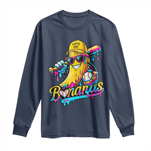 Funny Banana Baseball Drip Long Sleeve Shirt Lets Go Bananas Ice Cream Dripping Sport TS11 Navy Print Your Wear