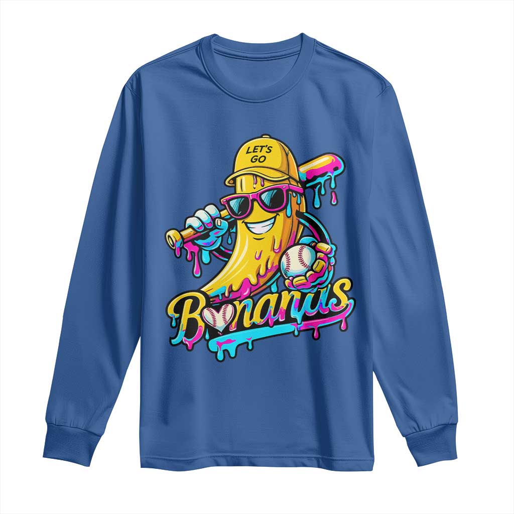 Funny Banana Baseball Drip Long Sleeve Shirt Lets Go Bananas Ice Cream Dripping Sport TS11 Royal Blue Print Your Wear