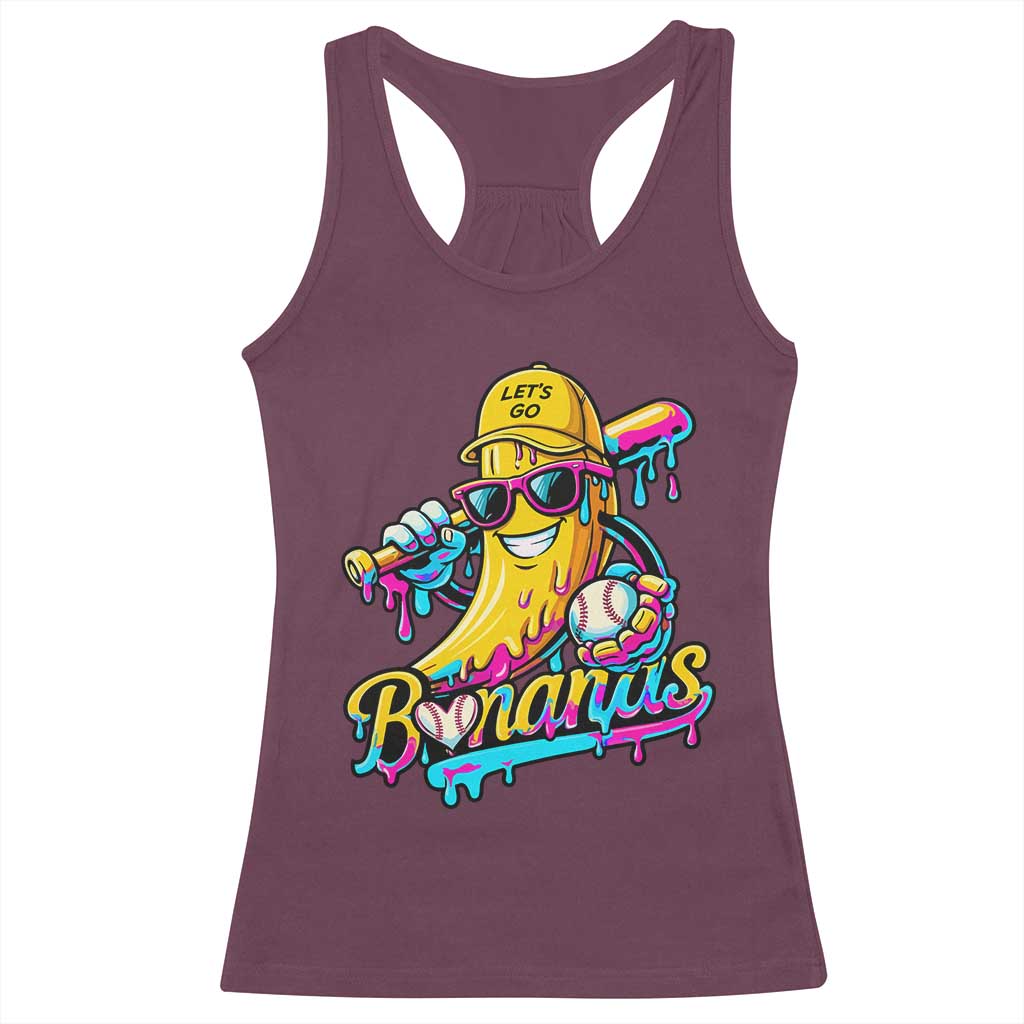 Funny Banana Baseball Drip Racerback Tank Top Lets Go Bananas Ice Cream Dripping Sport TS11 Maroon Print Your Wear