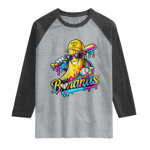 Funny Banana Baseball Drip Raglan Shirt Lets Go Bananas Ice Cream Dripping Sport TS11 Heather Gray Heather Charcoal Print Your Wear