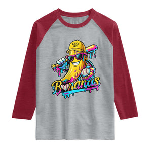 Funny Banana Baseball Drip Raglan Shirt Lets Go Bananas Ice Cream Dripping Sport TS11 Heather Gray Heather Red Print Your Wear