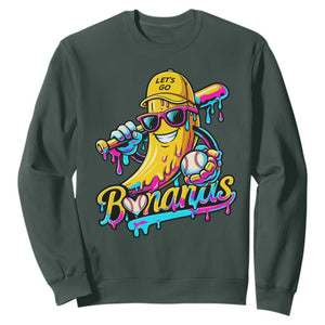 Funny Banana Baseball Drip Sweatshirt Lets Go Bananas Ice Cream Dripping Sport TS11 Dark Forest Green Print Your Wear