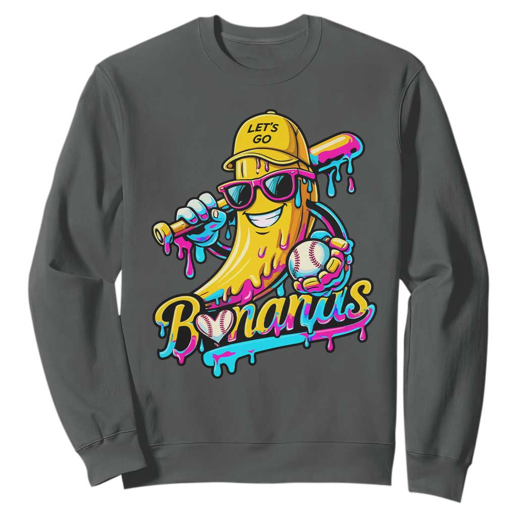 Funny Banana Baseball Drip Sweatshirt Lets Go Bananas Ice Cream Dripping Sport TS11 Dark Heather Print Your Wear
