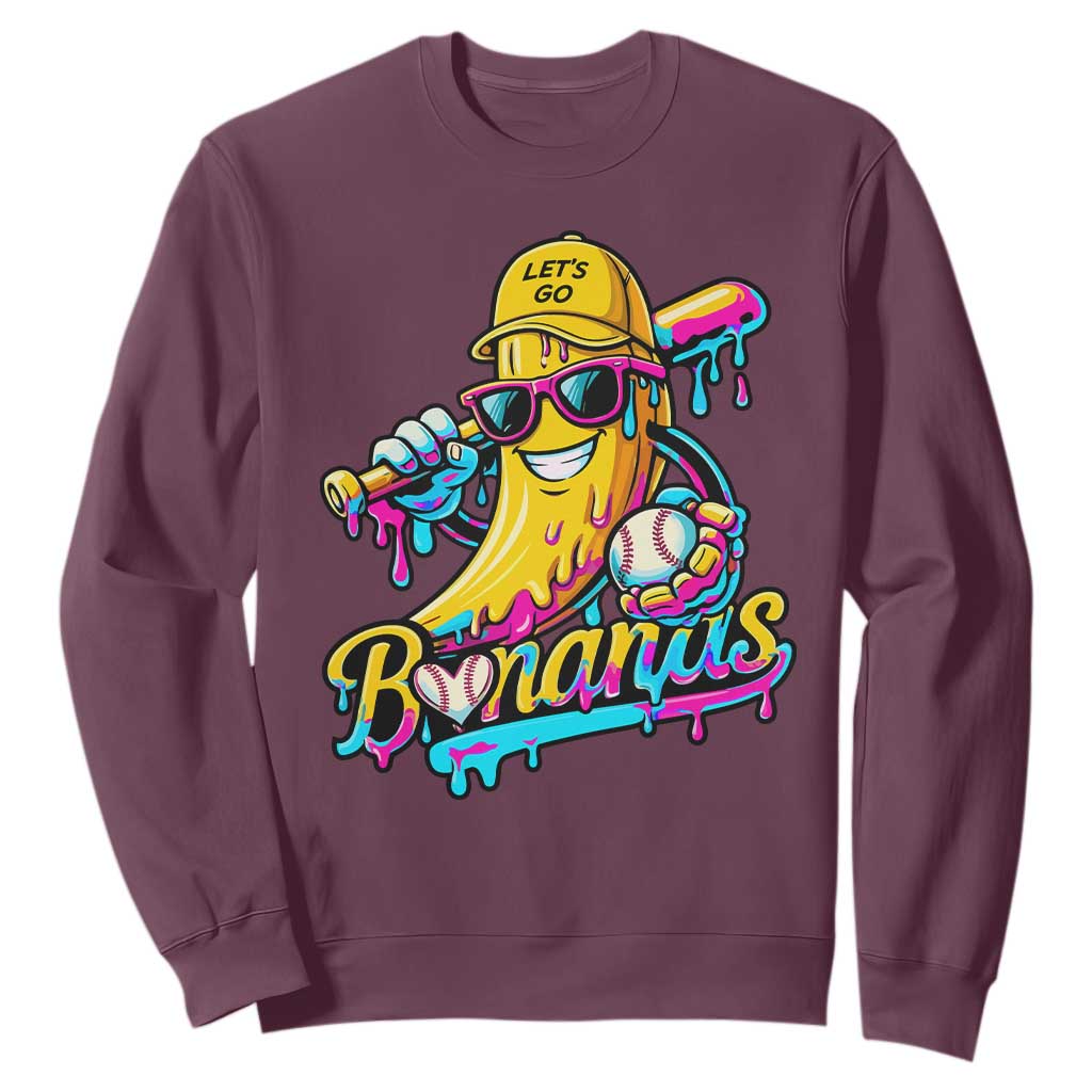 Funny Banana Baseball Drip Sweatshirt Lets Go Bananas Ice Cream Dripping Sport TS11 Maroon Print Your Wear