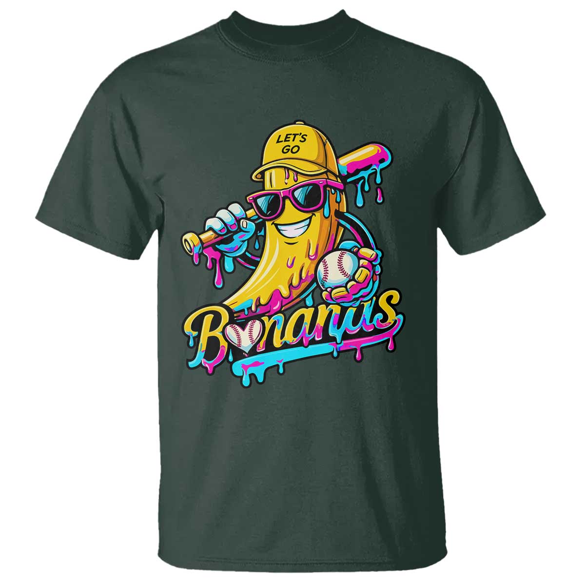 Funny Banana Baseball Drip T Shirt Lets Go Bananas Ice Cream Dripping Sport TS11 Dark Forest Green Print Your Wear