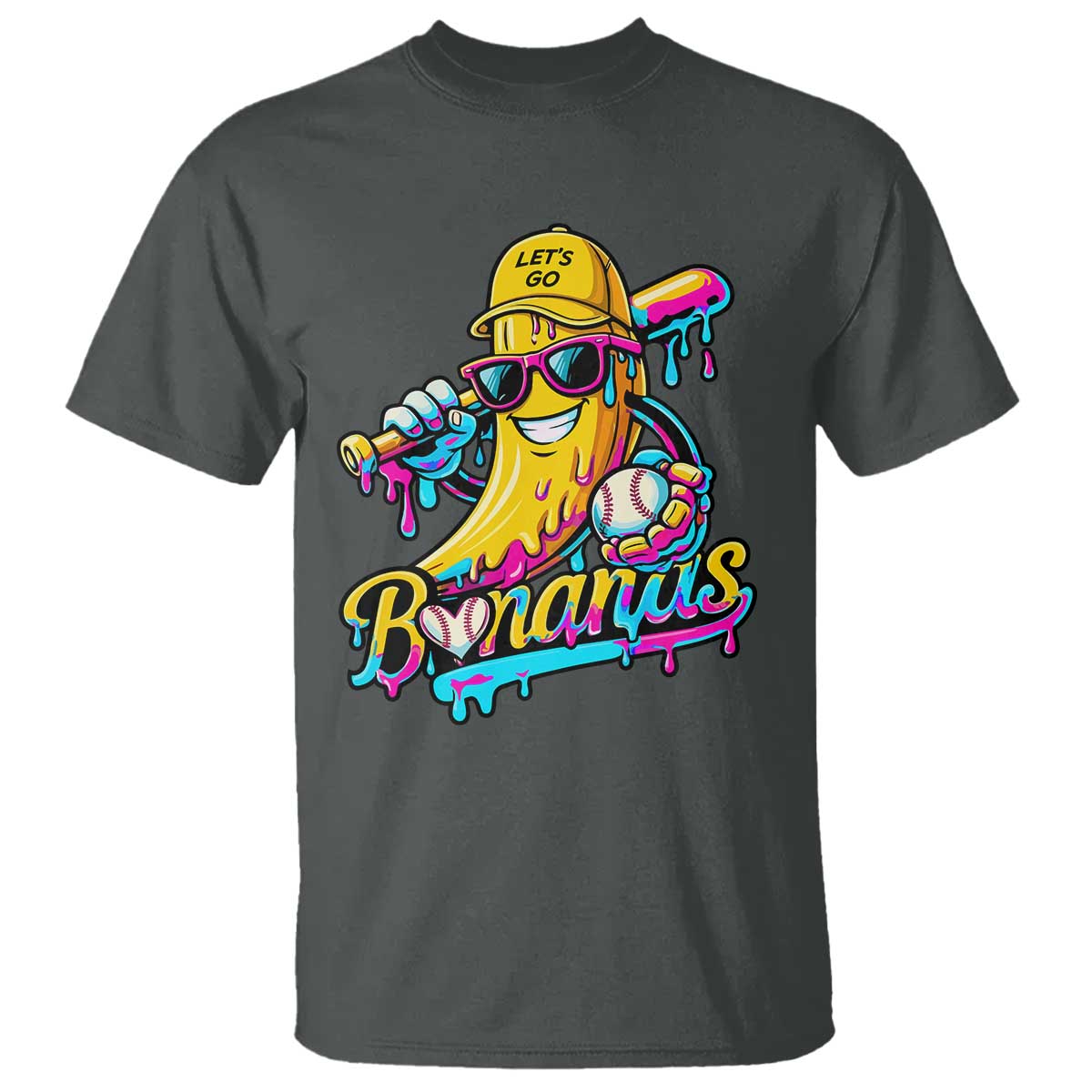 Funny Banana Baseball Drip T Shirt Lets Go Bananas Ice Cream Dripping Sport TS11 Dark Heather Print Your Wear