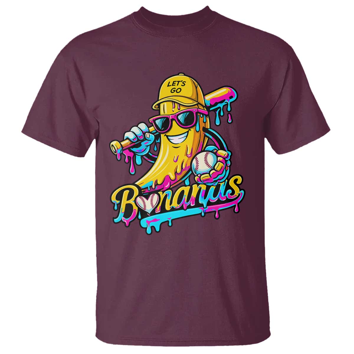 Funny Banana Baseball Drip T Shirt Lets Go Bananas Ice Cream Dripping Sport TS11 Maroon Print Your Wear