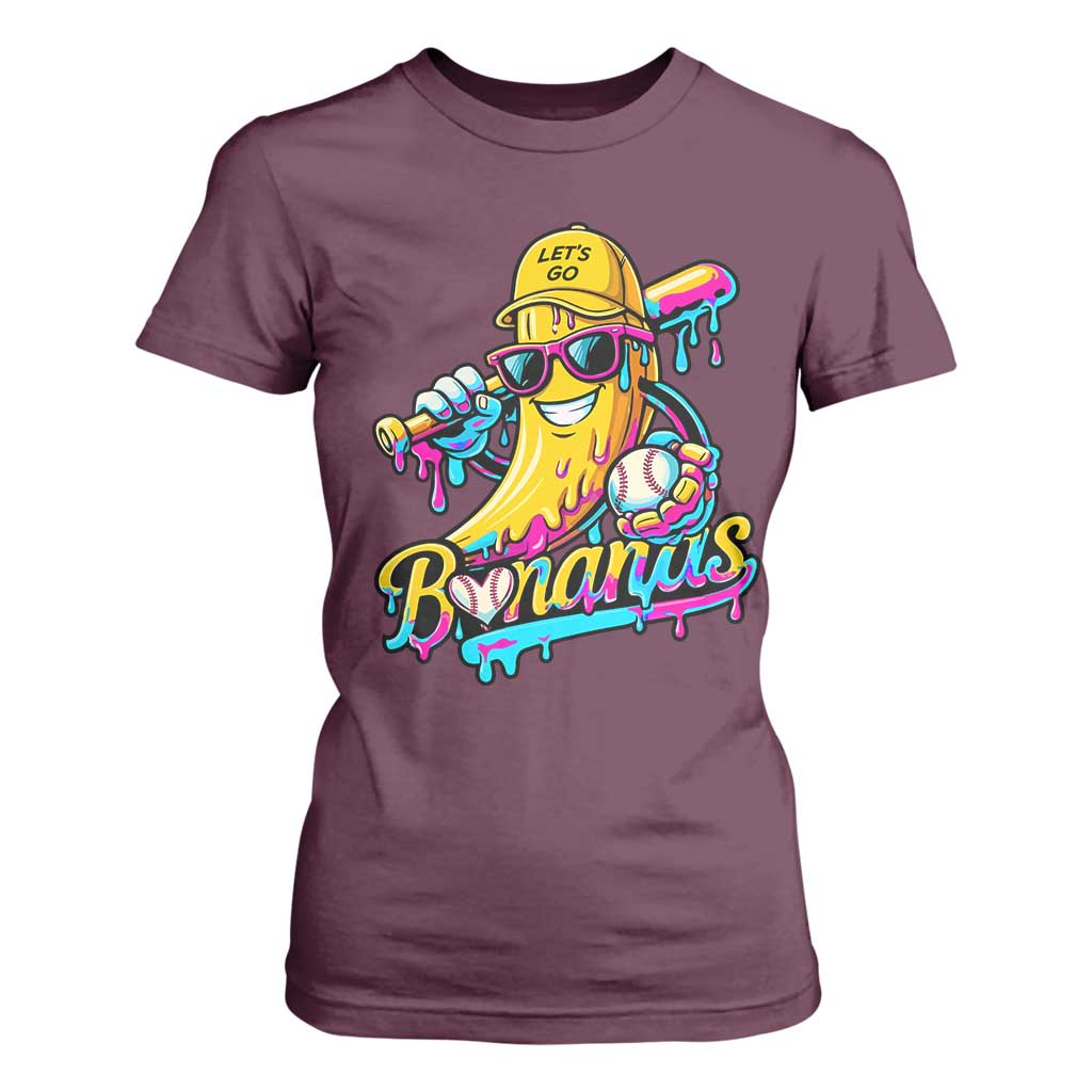 Funny Banana Baseball Drip T Shirt For Women Lets Go Bananas Ice Cream Dripping Sport TS11 Maroon Print Your Wear
