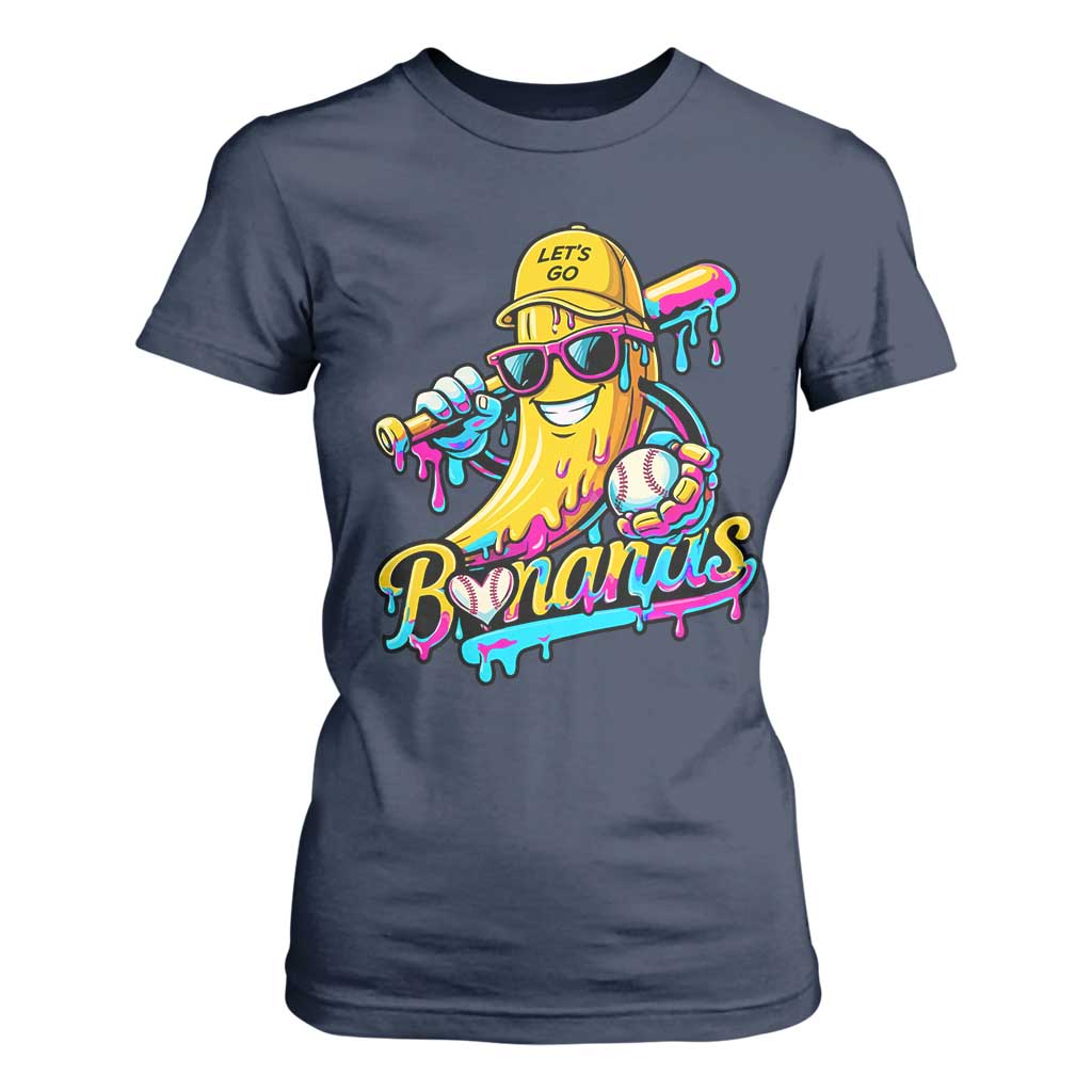 Funny Banana Baseball Drip T Shirt For Women Lets Go Bananas Ice Cream Dripping Sport TS11 Navy Print Your Wear