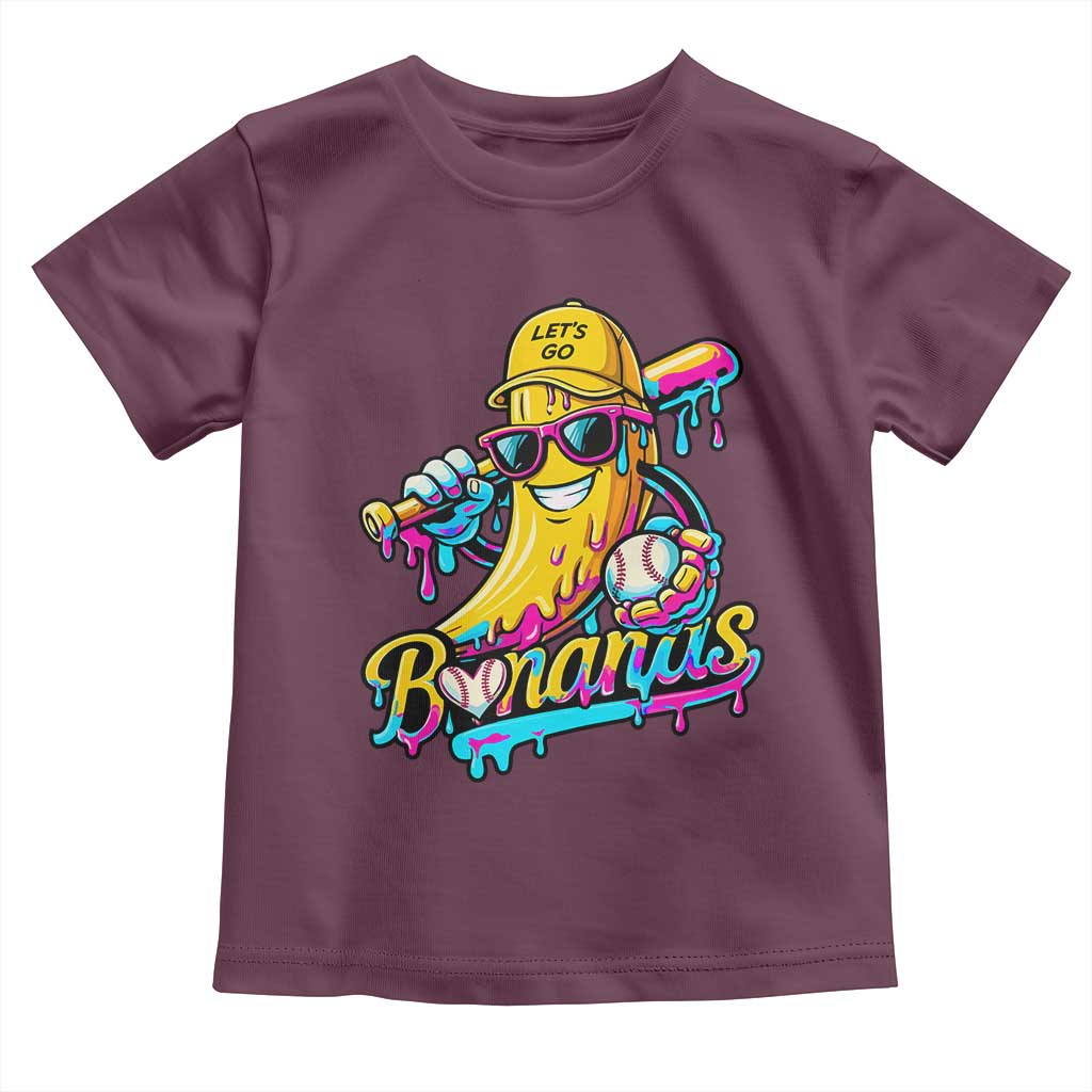 Funny Banana Baseball Drip Toddler T Shirt Lets Go Bananas Ice Cream Dripping Sport TS11 Maroon Print Your Wear