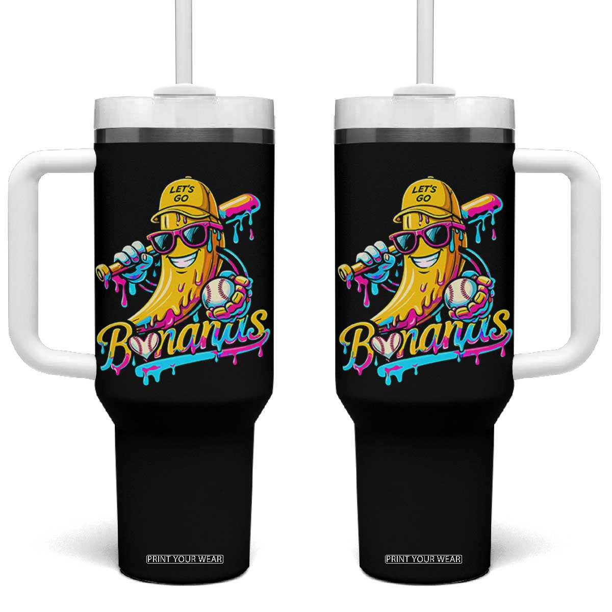 Funny Banana Baseball Drip Tumbler With Handle Lets Go Bananas Ice Cream Dripping Sport TS11 One Size: 40 oz Black Print Your Wear
