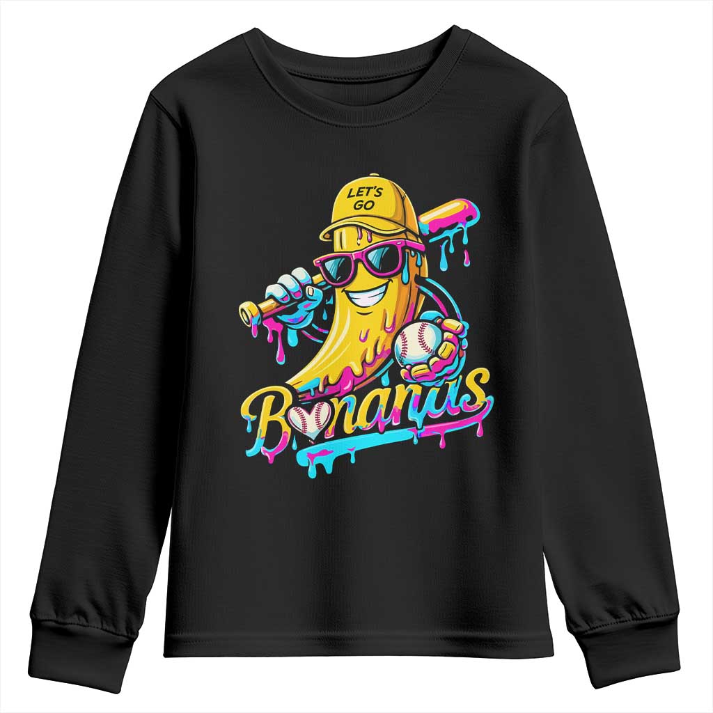 Funny Banana Baseball Drip Youth Sweatshirt Lets Go Bananas Ice Cream Dripping Sport TS11 Black Print Your Wear
