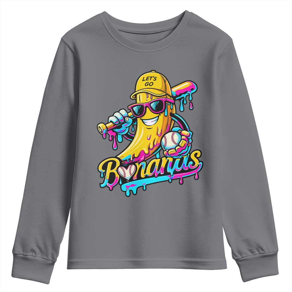 Funny Banana Baseball Drip Youth Sweatshirt Lets Go Bananas Ice Cream Dripping Sport TS11 Charcoal Print Your Wear