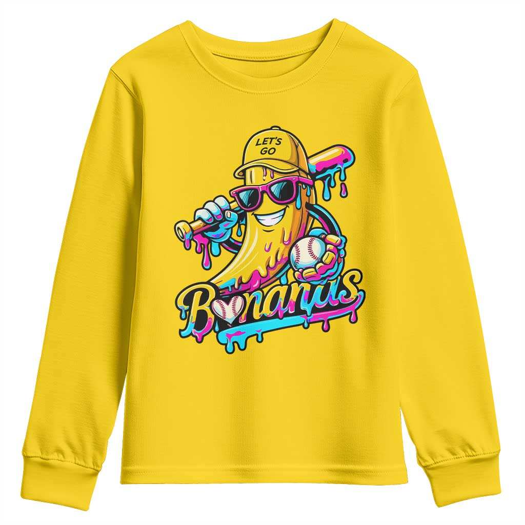 Funny Banana Baseball Drip Youth Sweatshirt Lets Go Bananas Ice Cream Dripping Sport TS11 Daisy Print Your Wear