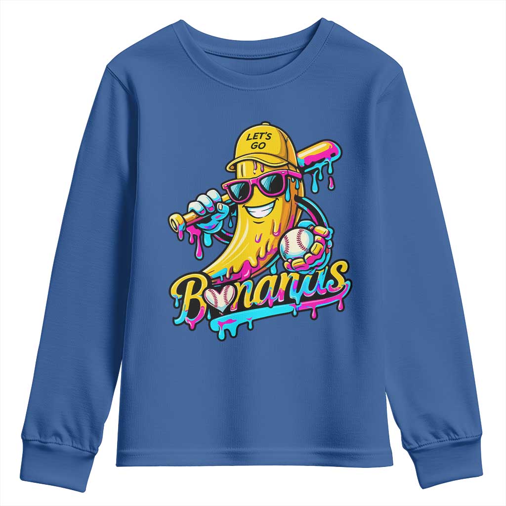 Funny Banana Baseball Drip Youth Sweatshirt Lets Go Bananas Ice Cream Dripping Sport TS11 Royal Blue Print Your Wear