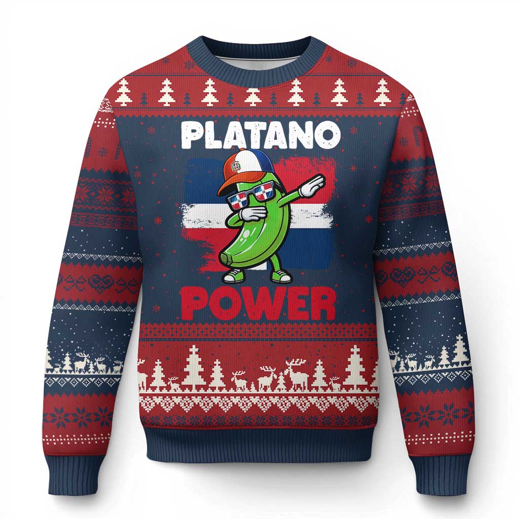 Platano Power Ugly Christmas Sweater Funny Dominican Republic Flag Baseball TS11 Navy Red Print Your Wear