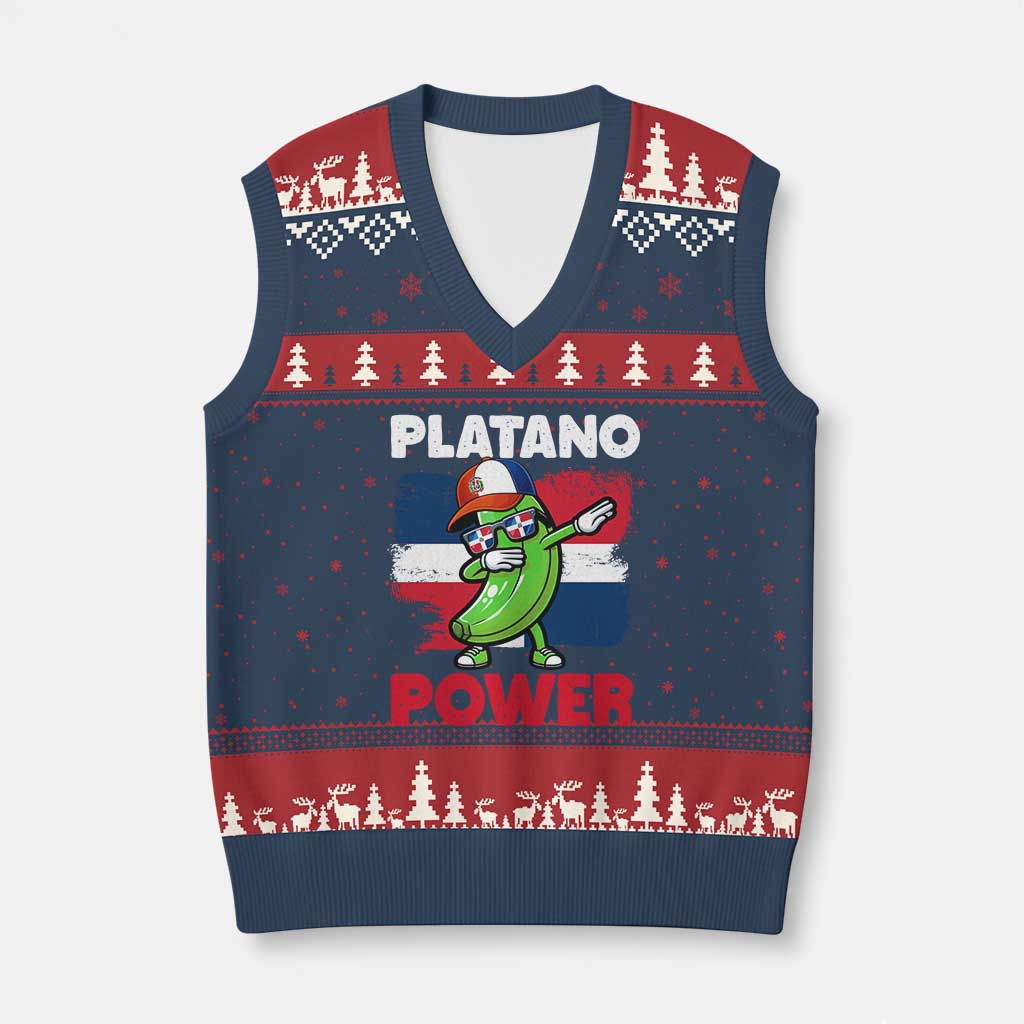 Platano Power V-Neck Knit Sweater Vest Funny Dominican Republic Flag Baseball TS11 Navy Red Print Your Wear