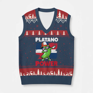Platano Power V-Neck Knit Sweater Vest Funny Dominican Republic Flag Baseball TS11 Navy Red Print Your Wear