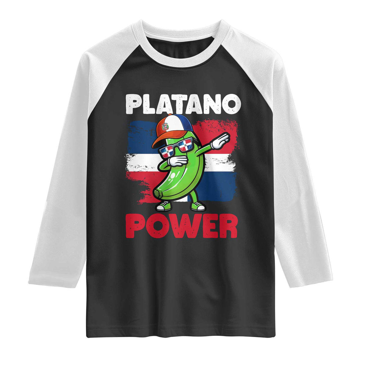 Platano Power Raglan Shirt Funny Dominican Republic Flag Baseball TS11 Black White Print Your Wear