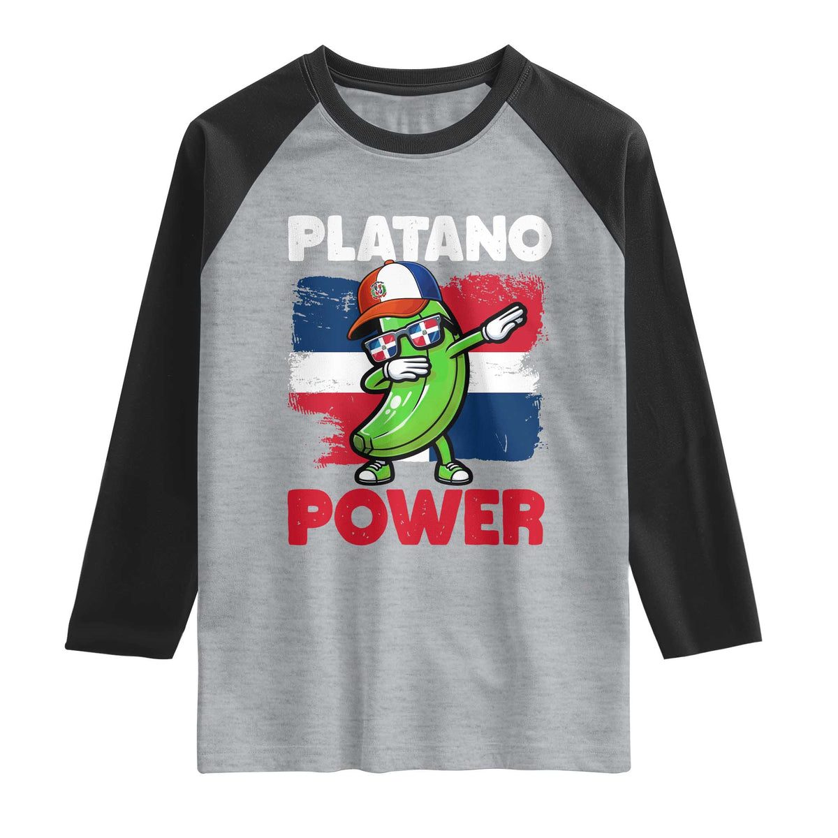 Platano Power Raglan Shirt Funny Dominican Republic Flag Baseball TS11 Heather Gray Black Print Your Wear