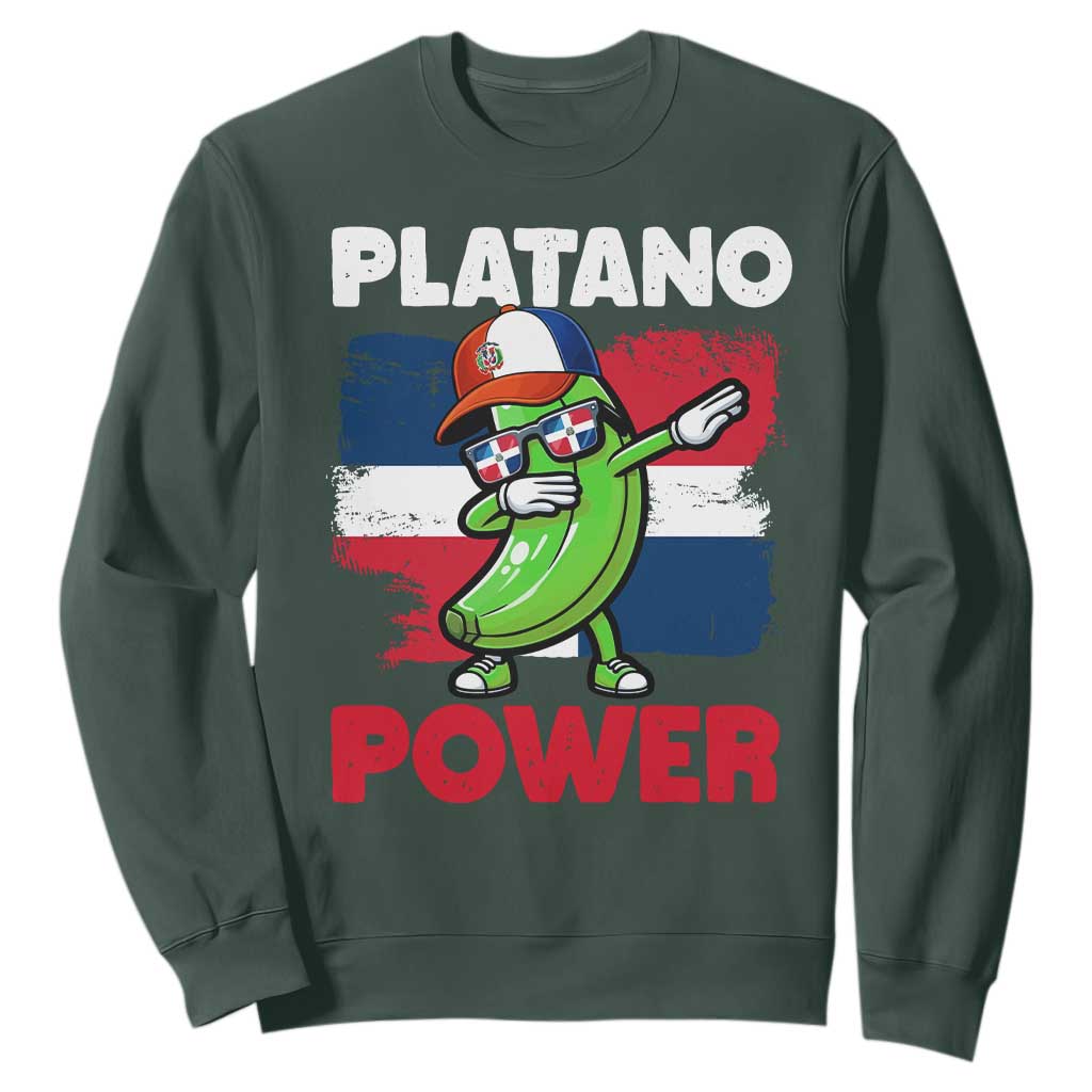 Platano Power Sweatshirt Funny Dominican Republic Flag Baseball TS11 Dark Forest Green Print Your Wear