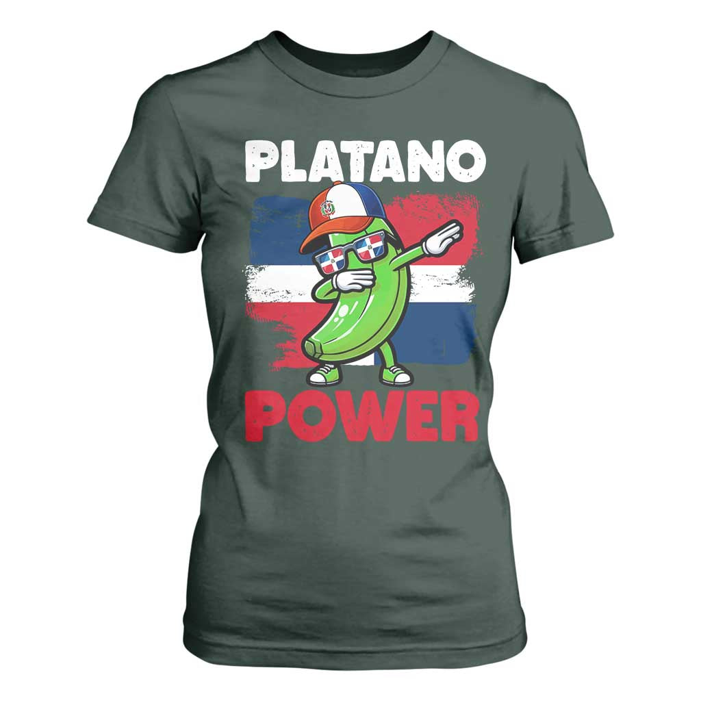 Platano Power T Shirt For Women Funny Dominican Republic Flag Baseball TS11 Dark Forest Green Print Your Wear