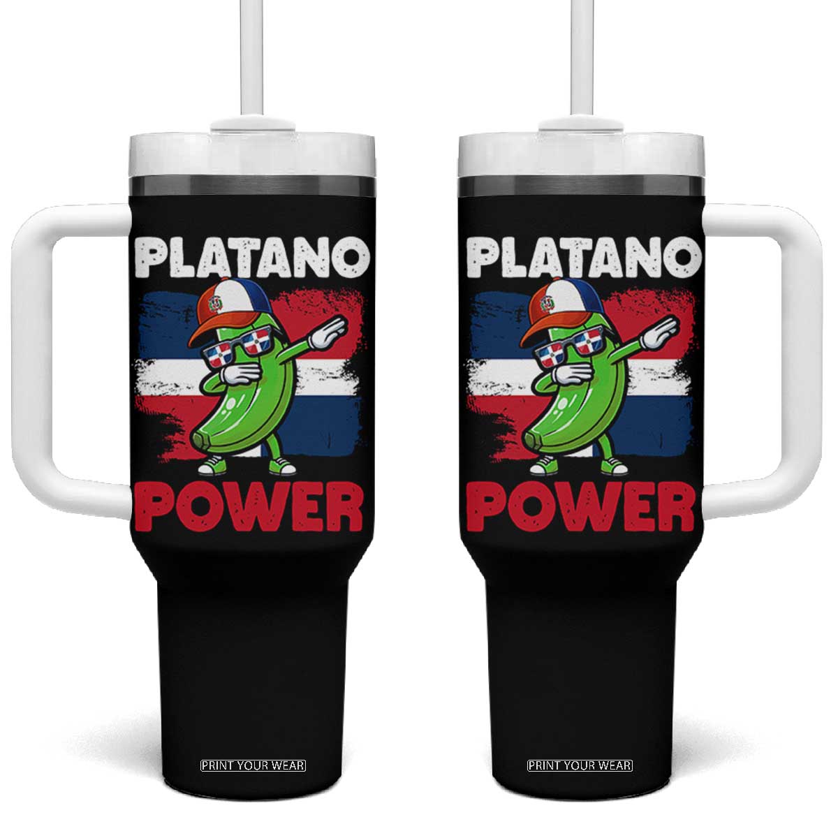 Platano Power Tumbler With Handle Funny Dominican Republic Flag Baseball TS11 One Size: 40 oz Black Print Your Wear