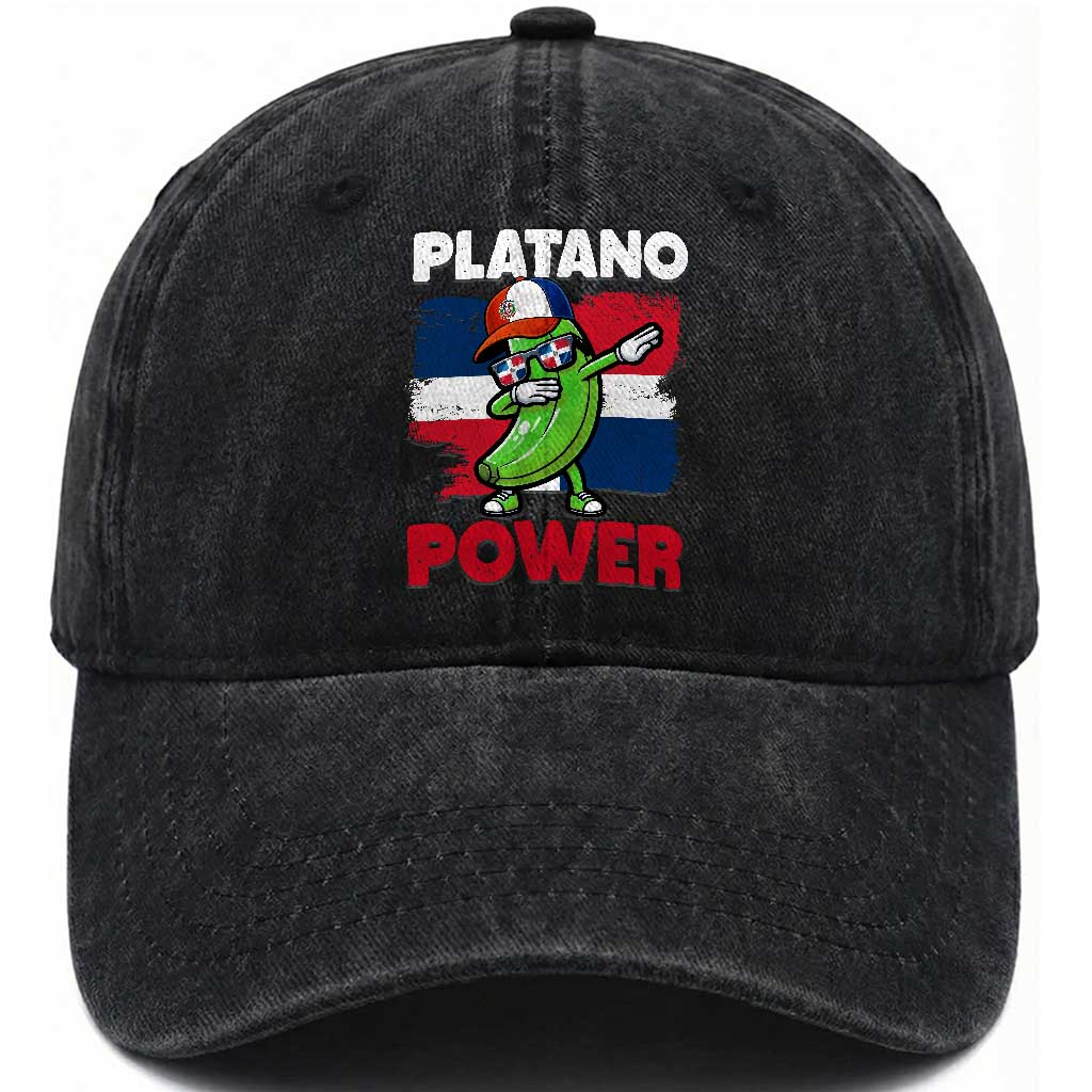 Platano Power Washed Cotton Baseball Cap Funny Dominican Republic Flag Baseball TS11 Washed Cap Universal Fit Black Print Your Wear