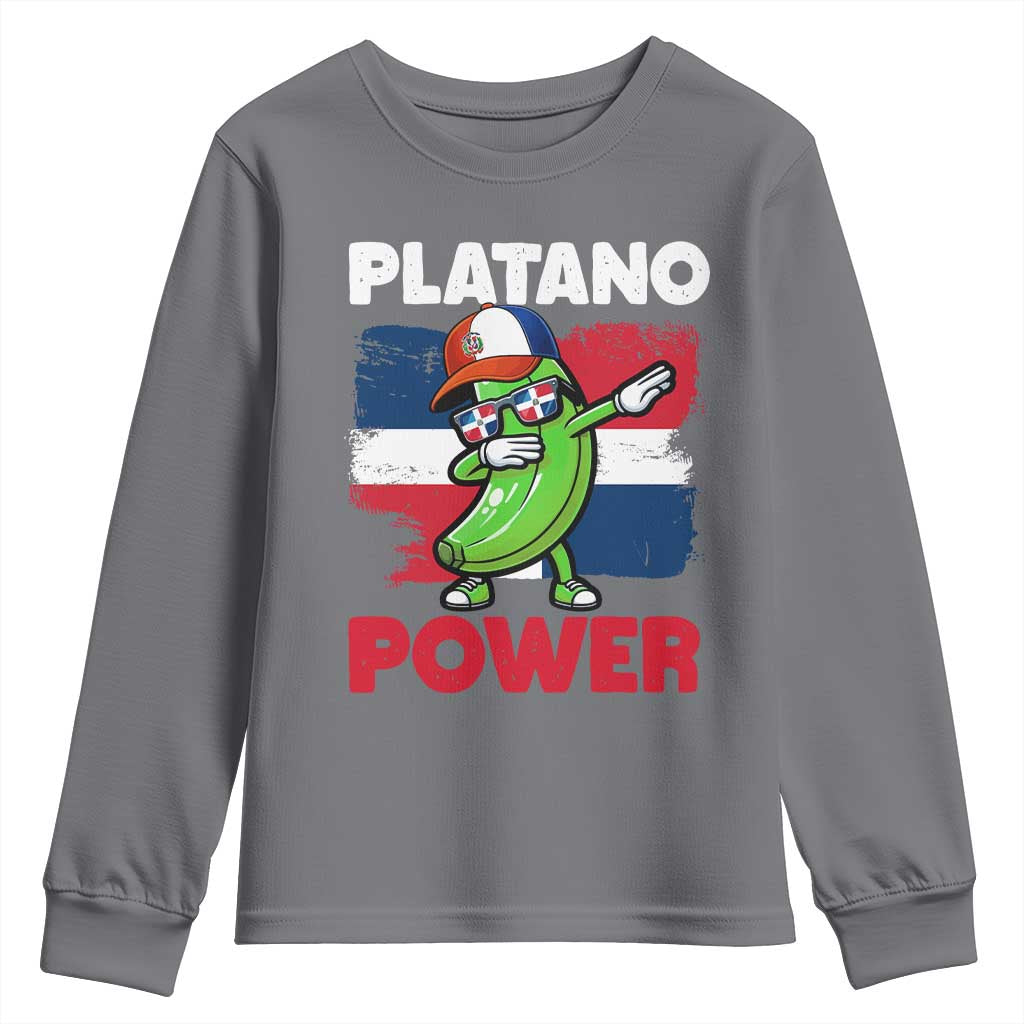 Platano Power Youth Sweatshirt Funny Dominican Republic Flag Baseball TS11 Charcoal Print Your Wear