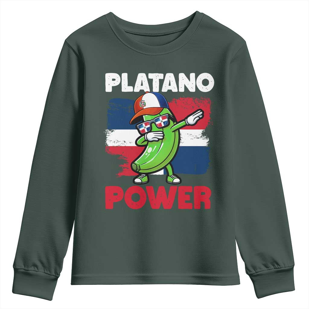 Platano Power Youth Sweatshirt Funny Dominican Republic Flag Baseball TS11 Dark Forest Green Print Your Wear